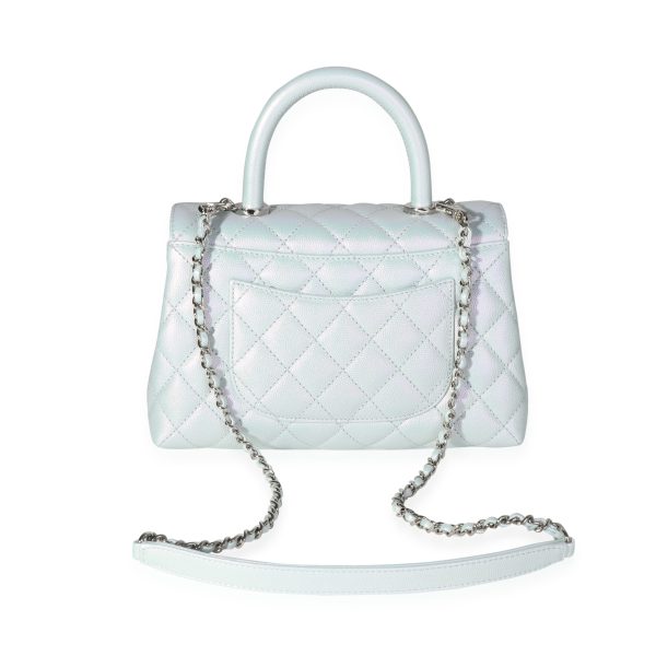 117767 pv Chanel Light Blue Iridescent Quilted Caviar Small Coco Top Handle Bag