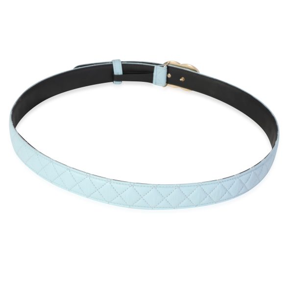 117794 pv Chanel Light Blue Quilted Leather CC Pearl Belt 9036