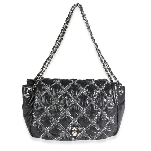 117860 bv Chanel Black and Grey Nylon Paris Byzance Tweed On Stitch Flap Bag