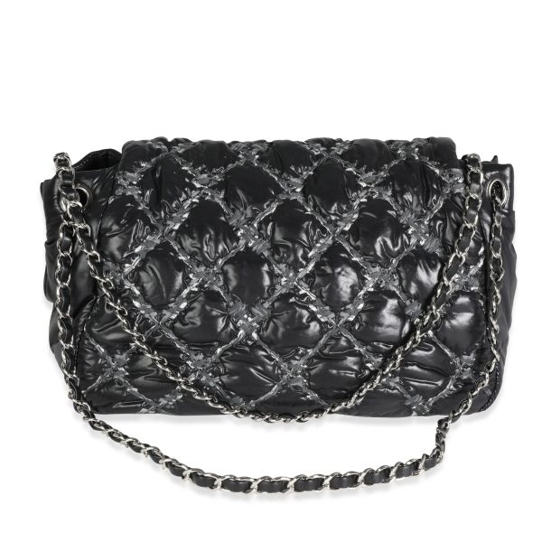 117860 pv Chanel Black and Grey Nylon Paris Byzance Tweed On Stitch Flap Bag