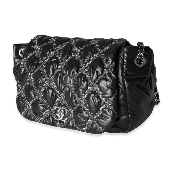 117860 sv Chanel Black and Grey Nylon Paris Byzance Tweed On Stitch Flap Bag