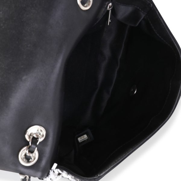 118012 av Black White Sequin Medium Single Flap Bag