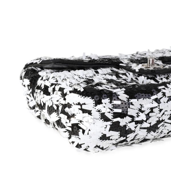 118012 box Black White Sequin Medium Single Flap Bag