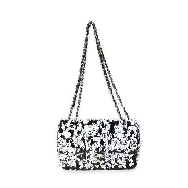 118012 bv Black White Sequin Medium Single Flap Bag