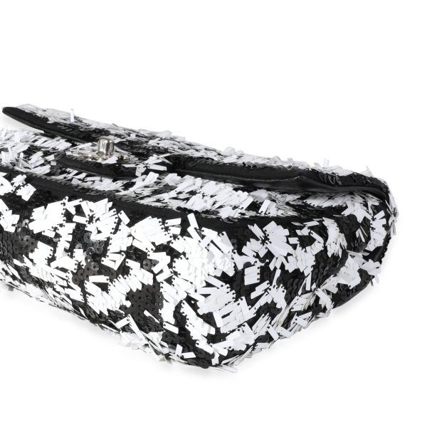 118012 clasp Black White Sequin Medium Single Flap Bag