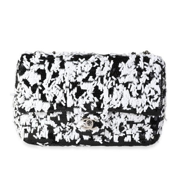 118012 fv Black White Sequin Medium Single Flap Bag