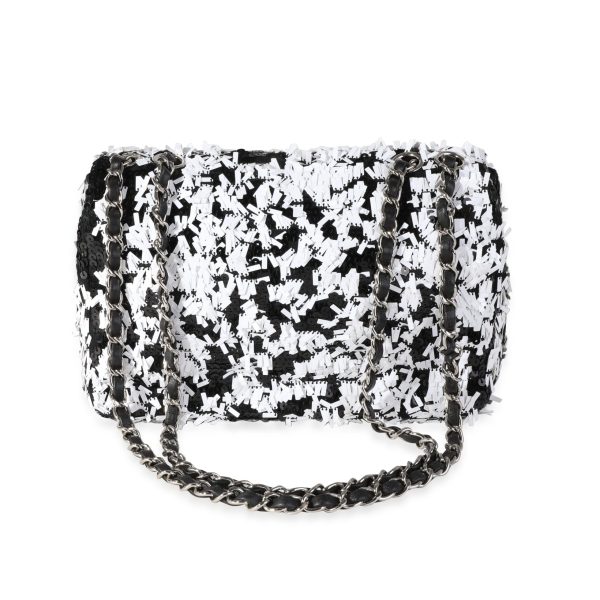 118012 pv Black White Sequin Medium Single Flap Bag