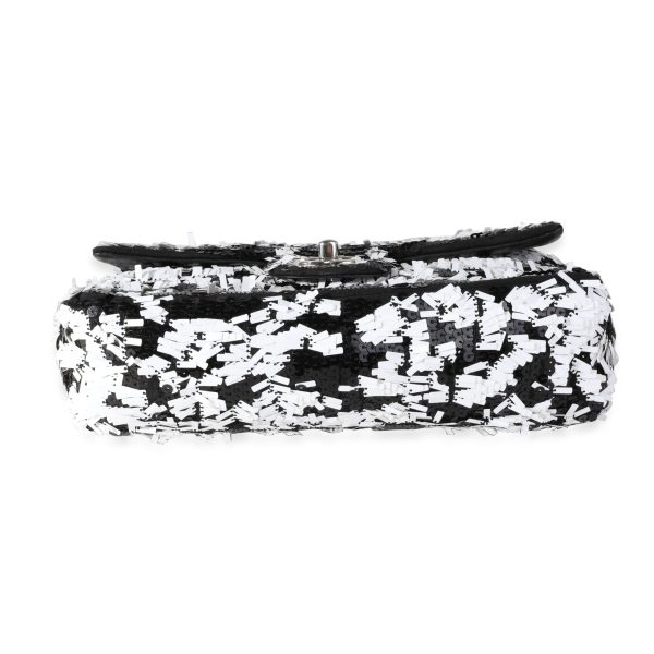 118012 stamp Black White Sequin Medium Single Flap Bag