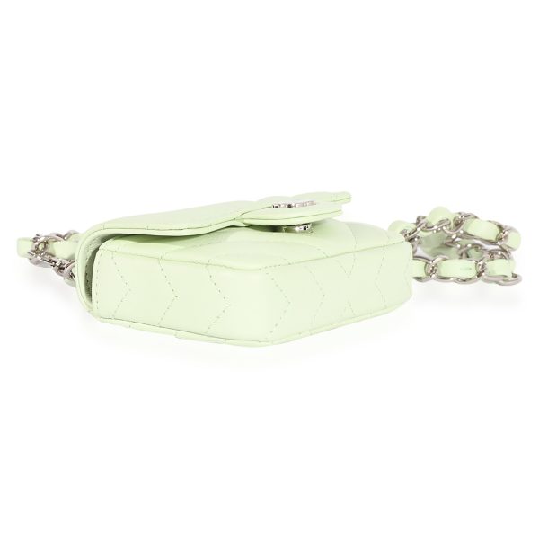 118030 bv Chanel Light Green Chevron Quilted Flap Belt Bag