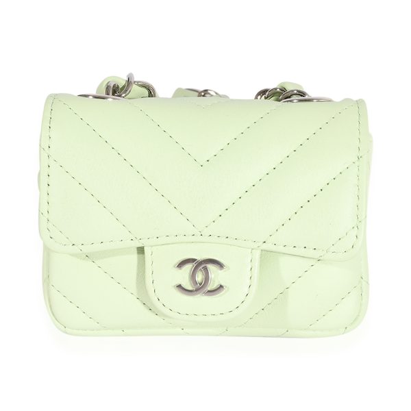 118030 fv Chanel Light Green Chevron Quilted Flap Belt Bag