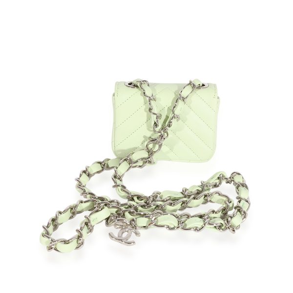 118030 pv Chanel Light Green Chevron Quilted Flap Belt Bag