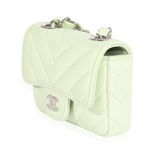 118030 sv Chanel Light Green Chevron Quilted Flap Belt Bag