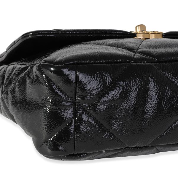 118094 clasp Chanel Black Quilted Patent Leather Large Chanel 19 Bag