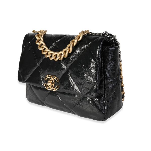 118094 sv Chanel Black Quilted Patent Leather Large Chanel 19 Bag