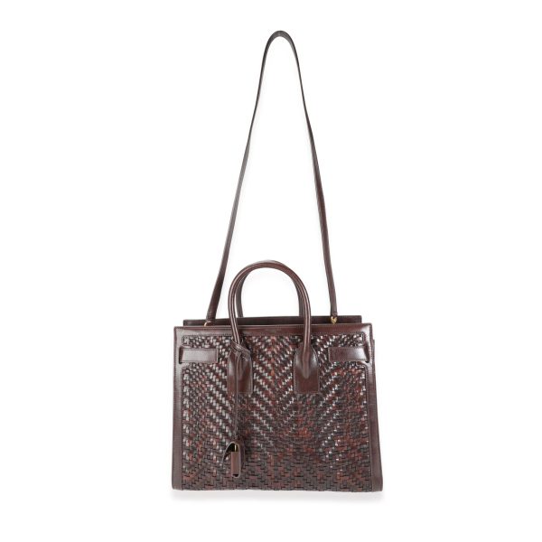 118102 bv Saint Laurent Brown Woven Leather Small Sac De Jour