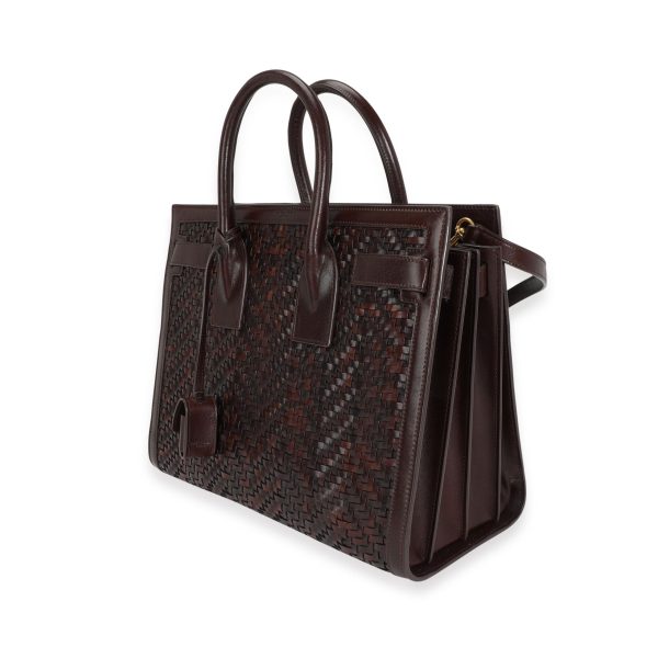 118102 sv Saint Laurent Brown Woven Leather Small Sac De Jour