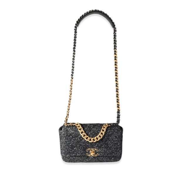 118142 bv Chanel Black Charcoal Boucle Medium Chanel 19 Flap Bag