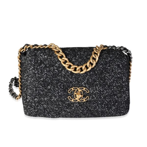 118142 fv Chanel Black Charcoal Boucle Medium Chanel 19 Flap Bag