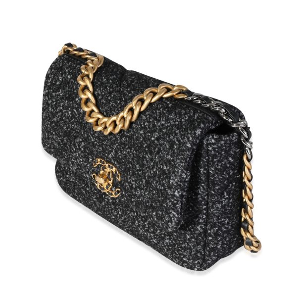 118142 sv Chanel Black Charcoal Boucle Medium Chanel 19 Flap Bag