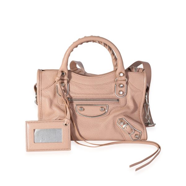 118145 fv Balenciaga Rose De Sables Chèvre Leather Metallic Edge Mini City Bag