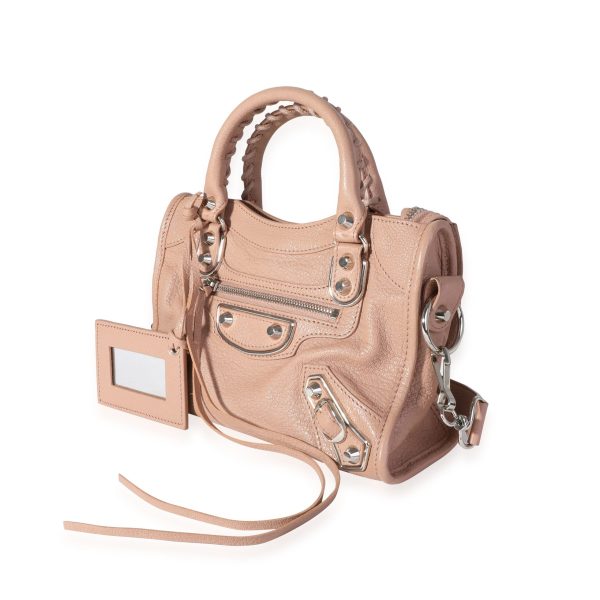 118145 sv Balenciaga Rose De Sables Chèvre Leather Metallic Edge Mini City Bag