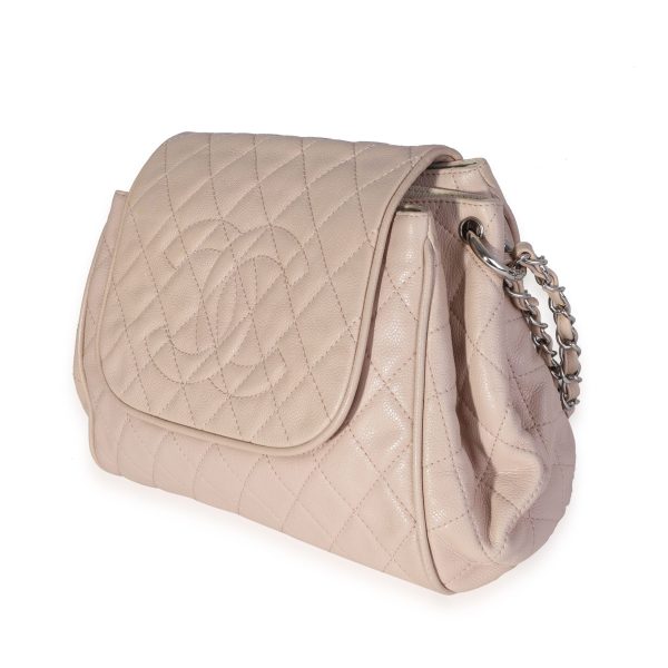 118161 sv Chanel Beige Quilted Caviar Timeless Accordion Flap