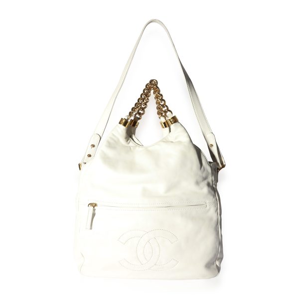 118162 stamp Chanel Cream Lambskin Rodeo Drive Medium Hobo