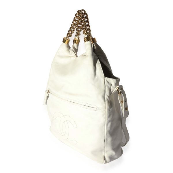 118162 sv Chanel Cream Lambskin Rodeo Drive Medium Hobo