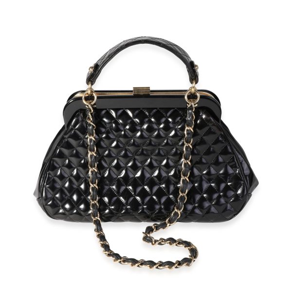 118215 pv Chanel Black Glazed Calfskin Quilted Mademoiselle Frame Small Bag