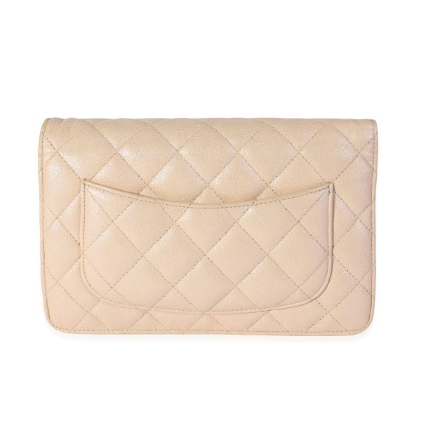 118296 pv Chanel Metallic Beige Quilted Caviar Wallet on Chain