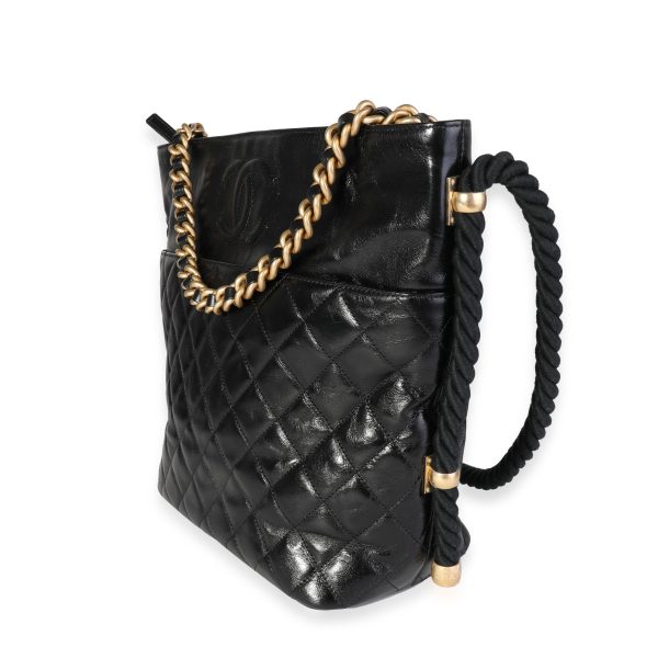118326 sv Chanel Black Crumpled Calfskin En Vogue Rope Tote