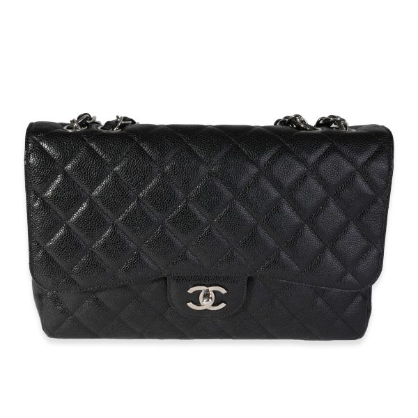 118406 fv Chanel Black Caviar Quilted Jumbo Classic Single Flap Bag