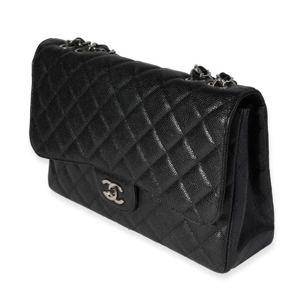 118406 sv Chanel Black Caviar Quilted Jumbo Classic Single Flap Bag