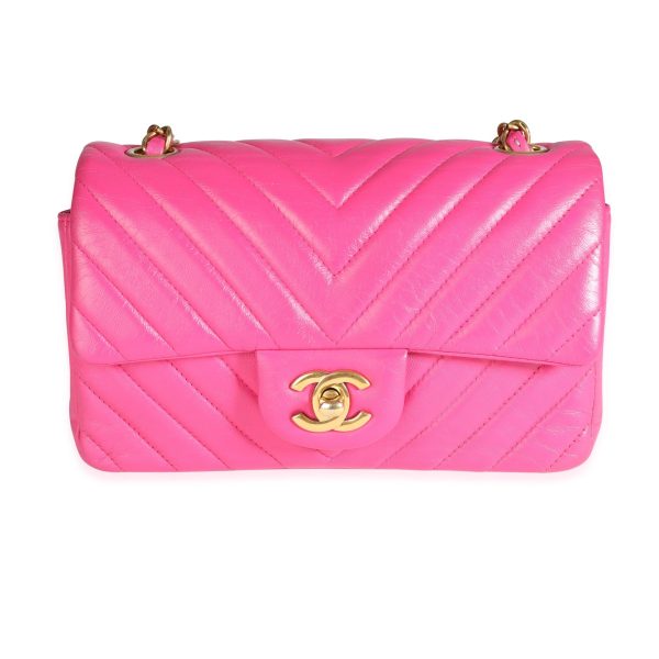 118410 fv a065e78e 87ef 440a 96fa ea9f10709044 Chanel Hot Pink Chevron Quilted Lambskin Mini Rectangular Flap Bag