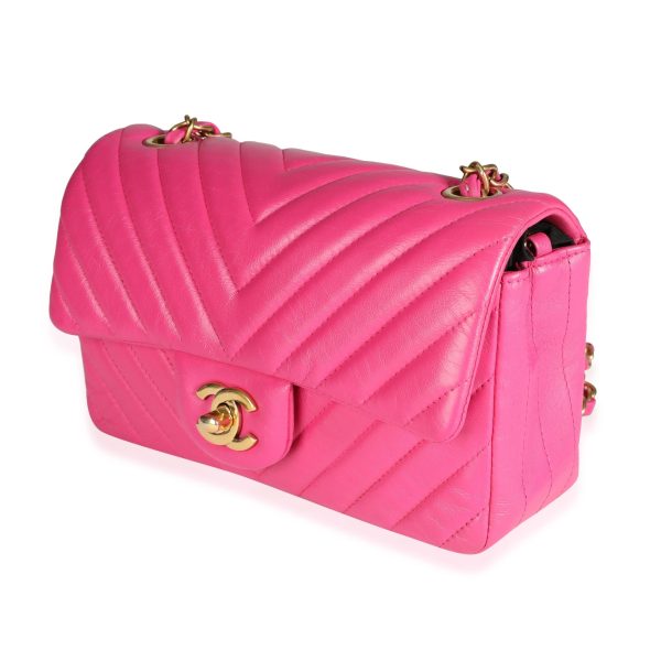 118410 sv 7e72511e f925 4634 9b07 0a753c771806 Chanel Hot Pink Chevron Quilted Lambskin Mini Rectangular Flap Bag