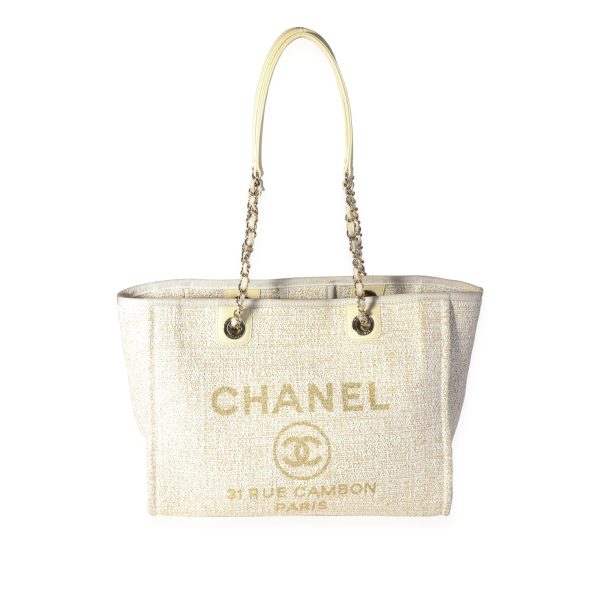 118429 fv Chanel Ivory Metallic Tweed Small Deauville Tote