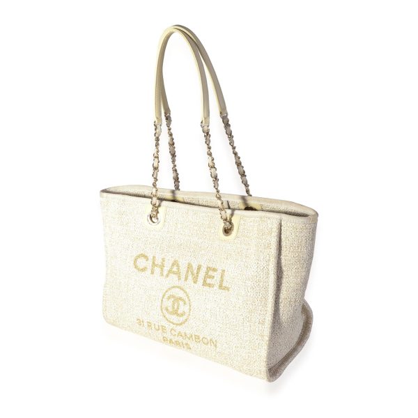 118429 sv Chanel Ivory Metallic Tweed Small Deauville Tote