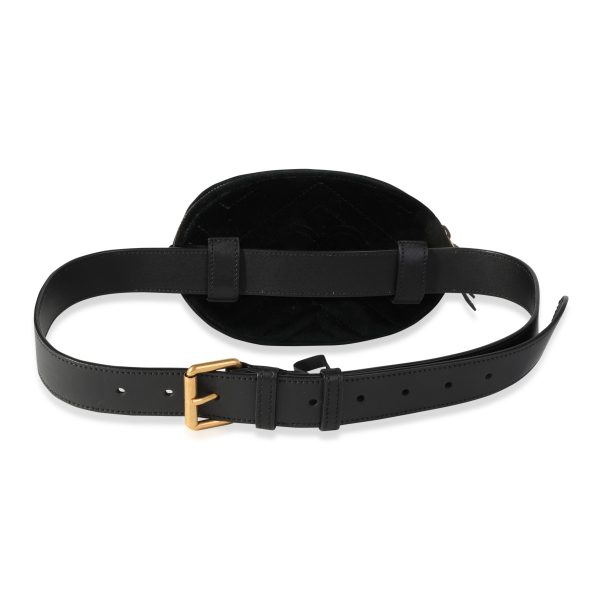 118469 stamp Gucci Black Matelassé Velvet Black Leather Crystal Marmont Belt Bag 85