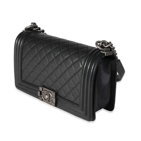 118472 sv 2963b76a 2545 40fe af3b 868a152f6ead Chanel Black Quilted Leather Old Medium Boy Bag