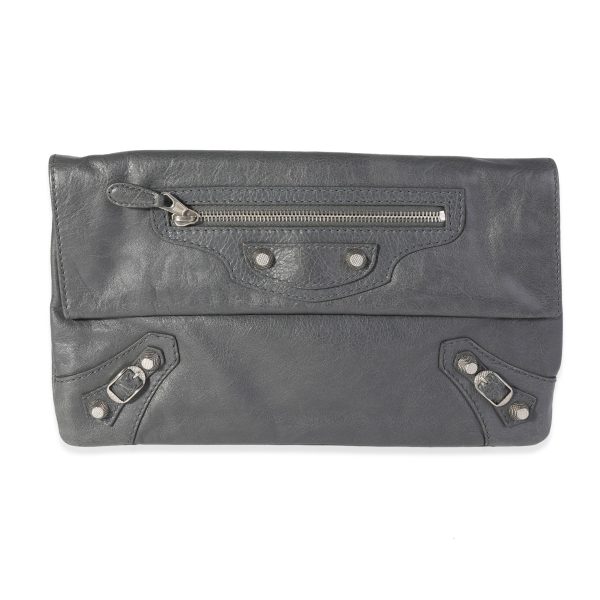 118495 fv 0135bbbb 54a7 49d4 9ed8 a25f78c8c5a6 Balenciaga Grey Leather Giant 12 Envelope Clutch