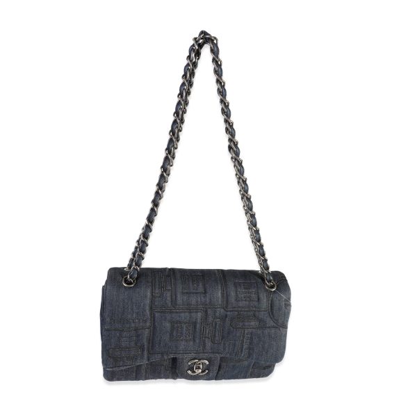 118511 av 437bb1f3 3c4c 43ce ba09 5c4de02c57e6 Chanel Blue Denim Black Embroidery Jumbo Perfume Bottle Flap Bag