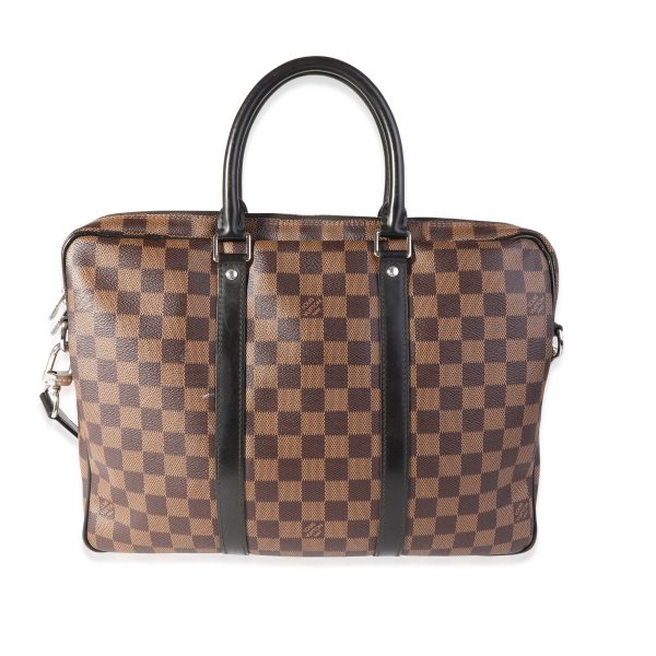 118532 stamp Louis Vuitton Damier Ebene Black Leather Porte Documents Voyage PM