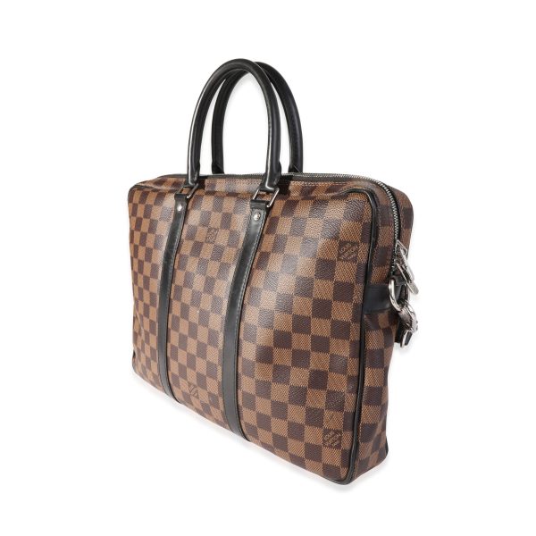 118532 sv Louis Vuitton Damier Ebene Black Leather Porte Documents Voyage PM