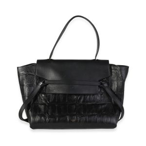 118536 fv Celine Black Crocodile Embossed Leather Small Belt Bag
