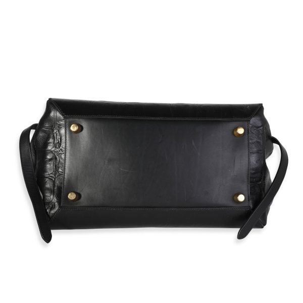 118536 stamp Celine Black Crocodile Embossed Leather Small Belt Bag