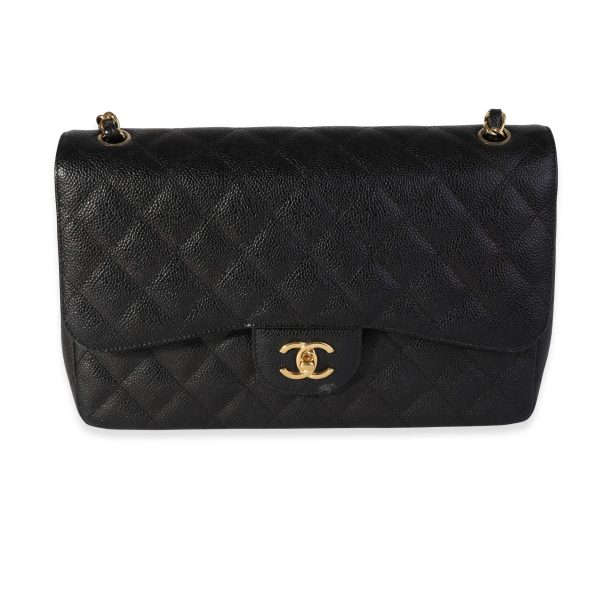 118540 fv Chanel Black Quilted Caviar Jumbo Classic Double Flap Bag