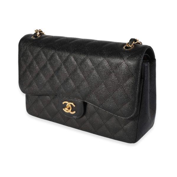 118540 sv Chanel Black Quilted Caviar Jumbo Classic Double Flap Bag