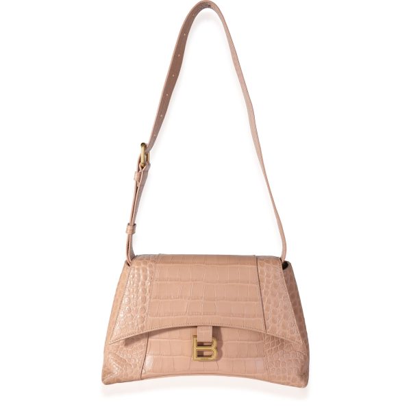 118556 bv Balenciaga Tan Croc Embossed Soft Hourglass