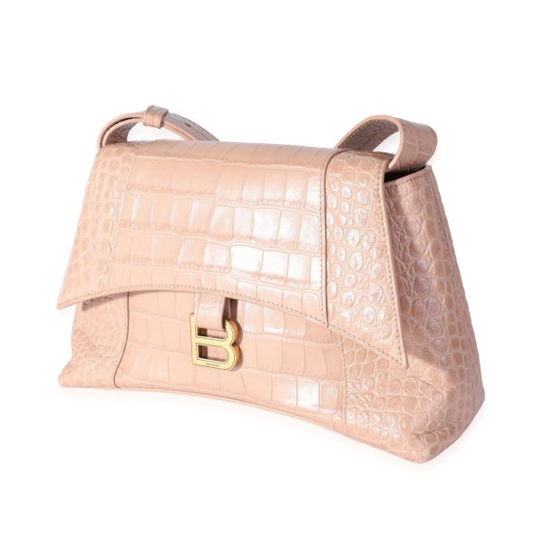 118556 sv Balenciaga Tan Croc Embossed Soft Hourglass