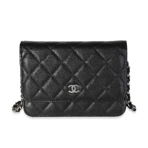 118559 fv Chanel Black Quilted Caviar Mini Wallet On Chain